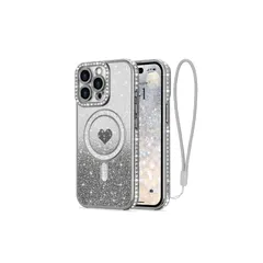 LAPOPNUT iPhone 13 Pro 用 ケース クリア メッキ加工 グリッターカード リストストラップ スマホケース きらきら かわいい おしゃれ 軽量 薄型 衝撃吸収 女性 アイフォン13 Pro対応 カバー(シルバー) 0