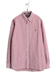 【お得なクーポン配布中!】 00s ラルフローレン ストライプ 長袖 ボタンダウン シャツ メンズ L / 古着 オールド ポロ マチ付き コットン オックスフォード ワイシャツ