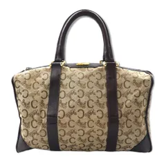 CELINE イタリア製 オールド Cマカダム ミニ ボストンバッグ ブラウン キャンバス レザー サルキー 馬車