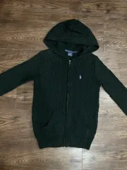 ポロ ラルフローレン ブラック ケーブル ニット フード ジップアップ