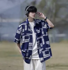 メンズ チェック柄 プリント 半袖シャツ 夏用 ハイエンド ゆったりフィット 大きいサイズ対応 カジュアル ハンサムトップス