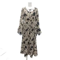 ロイヤルパーティー ROYAL PARTY フレアワンピース F プリーツ 花柄 マキシ ロング丈 レース ベージュ 黒 ブラック /NU ■ECF001