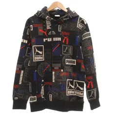 プーマ PUMA パーカー S 黒 ブラック 総柄 フード付き 長袖 /ML ■ECF001