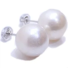 Pt 南洋白蝶真珠 パール 約12.5mm セミバロック シンプルデザイン オリジナル スタッドピアス