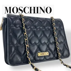 【美品】MOSCHINO モスキーノ　ハートレザー　チェーン　ショルダーバッグ　斜め掛けバッグ　キルティング　本革　レザー　ゴールド金具　ロゴ入り　レディース