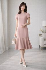 FOXEY フォクシー 半袖フレアワンピース 42 ピンクベージュ 大きい