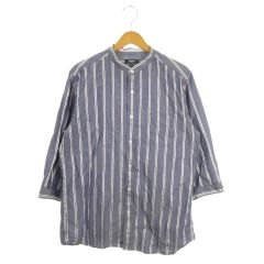 ビームスハート BEAMS HEART シャツ XL 紺 ネイビー ストライプ柄 バンドカラー 七分袖 /MN23 ■GY58