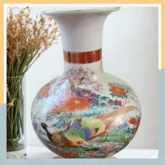 花瓶　久谷焼　栄山窯　花鳥柄