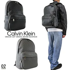 Calvin Klein バックパック タウンリュック 希少 エンブレムロゴラウンドバックパック EMBLEM AOP EMBOSS ROUND BACKPACK A4サイズ対応 エコレザー シボ加工 タウンリュック タブレット収納可 ギフト ユニセックス
