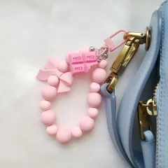ハンドメイド ピンク チョコレート ビーズ キーホルダー