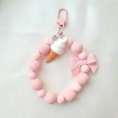 ハンドメイド アイスクリーム ピンク구슬 キーホルダー