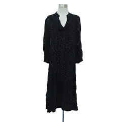 ザラ ZARA ワンピース スリットネック ロング丈 マキシ丈 長袖 L 黒 ブラック オフホワイト ドット柄 水玉模様 /HO31 ■GY5831