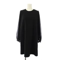 ザラ ベーシック ZARA BASIC ワンピース ひざ丈 長袖 クルーネック シアー シースルー 切替 ビジュー M 黒 ブラック /BB ■ECC001