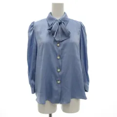 ザラ ZARA ライトストーン サテンシャツ ブラウス ボウタイ 長袖 S ライトブルー /GV ■GY58