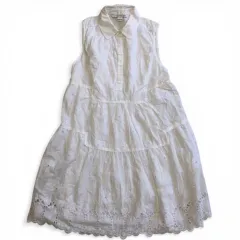 美品　DIANE VON FURSTENBERG　ダイアンフォンファステンバーグ　ノースリーブ　ワンピース　サイズ6　コットン　レース　フラワー　花柄　比翼　フレア　Aライン　ティアード