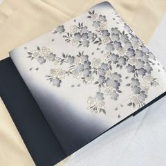 m783 夏帯 絽塩瀬 黒地 花模様 正絹 名古屋帯 - メルカリ