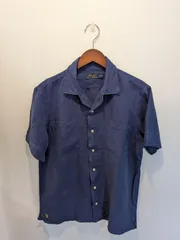 POLO RALPH LAUREN　ポロラルフローレン　シャツ　半袖　オープンカラー　リネンシルク　ネイビー　裾ポニー　Mサイズ