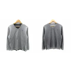 バーバリーブラックレーベル BURBERRY BLACK LABEL カットソー リバーシブル 長袖 Vネック 無地 ボーダー柄 3 グレー 白 ホワイト /SY39 ■GY53