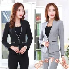 パンツスーツ レディース ２点セット ロングパンツ 長袖 出勤 仕事 ビジネス  フォーマル 面接 ブラック 黒 グレー おしゃれ 着痩せ スーツ75103