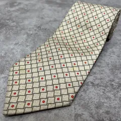 【BVLGARI】ブルガリ 幾何学柄ネクタイ ドットモチーフ シルク100% メンズ イタリア製 グレー　 レッド 赤色 幾何学柄 ビジネスネクタイ ブランドネクタイ ドットデザイン　最高級　セッテピエゲ