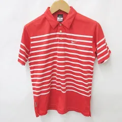 ナイキ NIKE ポロシャツ ゴルフ スポーツウェア 半袖 ロゴ ボーダー 赤 白 レッド ホワイト L