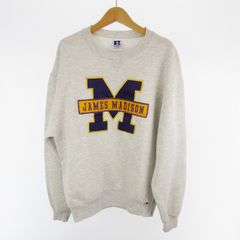 ラッセル RUSSELL USA製 90s M トレーナー スウェット James Maddison ジェームズ・マディソン カレッジ ロゴ グレー パープル イエロー ヴィンテージ オールド