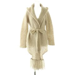 マックスマーラ MAX MARA 白タグ ガウン カーディガン ニット フリンジ モヘヤ混 シルク混 S ライトベージュ /DO ■GY18