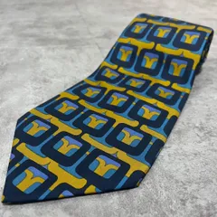 【タグ付き未使用】GUCCI　グッチ 幾何学柄ネクタイ CGモチーフ シルク100% メンズ イタリア製 ネイビー 紺色 ブルー 青色 イエロー 黄色 幾何学柄 ビジネスネクタイ ブランドネクタイ レトロデザイン