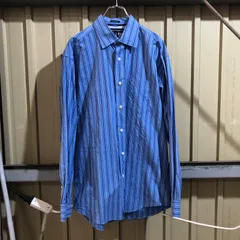 2282 TOMMY HILFIGER 長袖シャツ ブルー M トミーヒルフィガー ストライプ柄 ワンポイント 刺繍ロゴ カジュアルシャツ 古着卸 アメリカ仕入