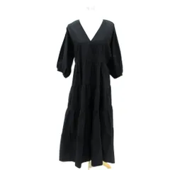 ザラ ZARA ワンピース マキシ丈 ロング丈  S 黒 ブラック Vネック 七分袖 ティアード /SM4 ■GY61
