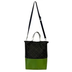 ラシット RUSSET ハンドバッグ ショルダーバッグ ナイロン 布製 スクエア 縦長 切替 総柄 マグネット開閉 ブラウン 茶 グリーン 緑 シルバー