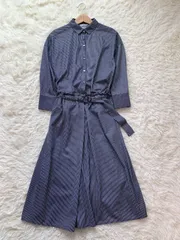 DAMA collection シャツワンピース ストライプ ネイビー ベルト付き ロングワンピース