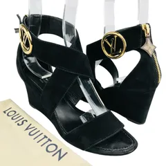 美品★LOUIS VUITTON★ルイヴィトン【ホライズン ライン】レディース スエードレザー メタルLVサークル付き モノグラムジッププル ウェッジソール サンダル (35/22.5㎝相当) イタリア製 レディースサンダル 春夏靴 ブランドサンダル