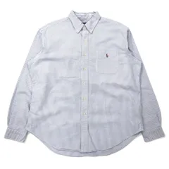 Ralph Lauren 90年代 オックスフォード ボタンダウンシャツ XL ブルー ストライプ コットン CLASSIC FIT スモールポニー 刺繍