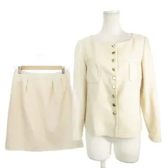 ロペ ROPE スーツ セットアップ ジャケット スカート ツイード 9 ベージュ ノーカラー 長袖 織り柄 /AH7 ■GY58