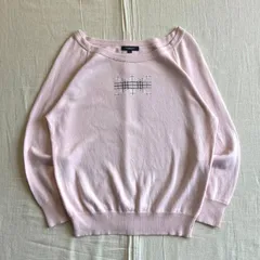 BUBERRY LONDON　バーバリー・ロンドン　薄手コットン混セーター　春ニット　ボートネック　胸ノバチェック柄プリント　ユニオンジャック　薄ピンク　ラグランスリーブ　2　三陽商会製正規品　Y2K　平成ギャル　パンキッシュ　spring knit tops