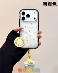 シンプル透明フルスクリーンカラフルスター付き ブラックフレーム iPhone17 Pro Max / 16 / 15 / 14 耐衝撃スマホケースzh0321