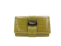 Salvatore Ferragamo フェラガモ キーケース ヴァラ 22 3056 カーキ系 型押しレザー レディース 6連 ゴールド金具 超美品