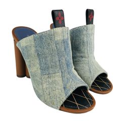 本物 良品□ルイヴィトン□ウェッジソール デニム サンダル ミュール