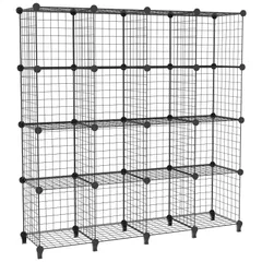 数量限定 本棚 ワイヤー 整理棚 ラック 大容量 おもちゃ/ぬいぐるみ/靴収納 収納棚 簡単組立 ワードローブ ブラック チチロバ(TITIROBA) 16ボックス 30x30x30cm