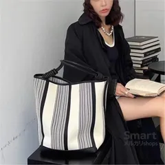 トートバッグ レディース バケットバッグ ストライプ 配色 大容量 通勤バッグ M260321-6