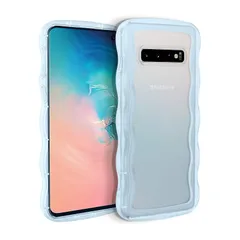 Casesmo Galaxy S10 用 ケース かわいい SCV41/SC-03L カバー クリア スマホケース ウェーブ おしゃれ TPU+PC 韓国 可愛い 気 シンプル 滑り止め 耐衝撃 指紋防止 レンズ保護 薄型 軽量 ストラップホール付き ギャ 0