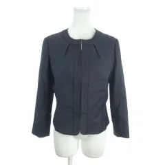 23区 オンワード樫山 ノーカラージャケット 40 紺 ネイビー タック /MN37 ■ECC001