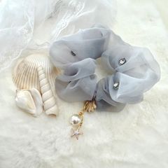 CHANEL シャネル ヘアゴム シュシュ パール ブルー 水色 ブラック