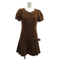 レッセパッセ LAISSE PASSE ワンピース ウール 36 茶 ブラウン 丸襟 パフスリーブ 半袖 プリーツスカート 膝上丈 /PP ■ECD001