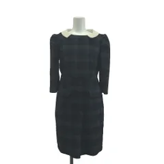 レディアゼル REDYAZEL ワンピース S 黒 ブラック グリーン ブラックウォッチ チェック柄 膝丈 七分袖 /GR ■ECE003