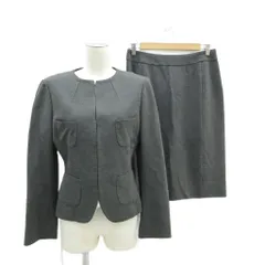 バーニーズニューヨーク BARNEYS NEW YORK スーツ セットアップ 上下 ノーカラージャケット ミドル丈 タイトスカート ミモレ丈 スリット 40 L チャコールグレー /SY66 ■ECD002のサムネイル