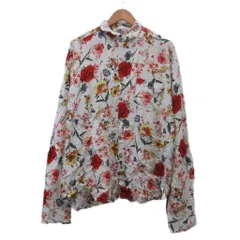 CAROCHE シャツ 長袖 花柄 総柄 XL 白 ホワイト 赤 レッド /XZ ■GY58