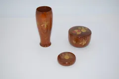 茶道具 茶箱 棗・茶筅筒・香合セット 欅木地 菊桐蒔絵 茶箱 3点セット 茶道 17-9704