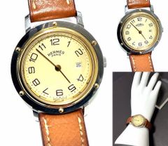 稼働】 HERMES クリッパー 腕時計 オレンジベルトが可愛いコンビモデル 